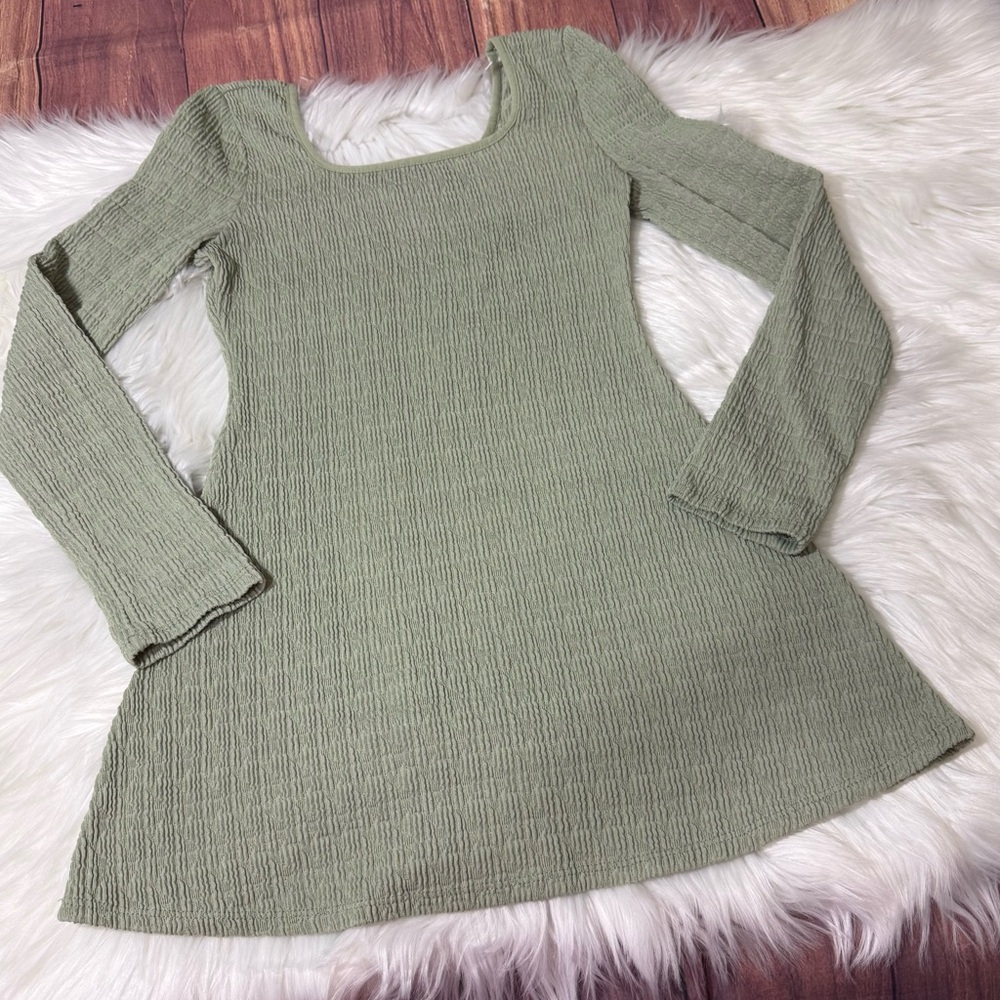 Art Class Sage Green Ribbed Long Sleeve Square Neck Dress| Girls Size S (6/7) - Picture 2 of 14